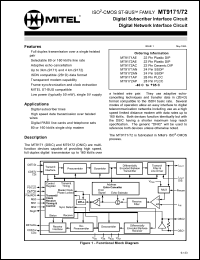 MT9171AE datasheet: 0.3-7V; 40mA; digital subscriber interface circuit. For digital subscriber lines, high speed data transmission over twisted wires MT9171AE