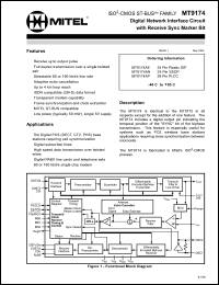 MT9174AE datasheet: 0.3-7V; 40mA; digital network interface circuit. For digital subscriber lines, high speed data transmission over twisted wires MT9174AE