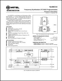 NJ88C33MAMP datasheet: 2.5-5.5V; frequency synthesiser. For cordless telephone (CT2, DECT), cellular telephones (GSM, PCN, ETACS), hand held marine radios, sonarbuoys, video clock generators NJ88C33MAMP