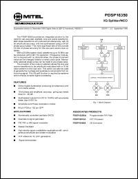 PDSP16350B0 datasheet: 0.5-7.0V; 18mA; 20MHz; I/Q splitter/NCO. For numerically controlled oscillator (NCO), quadrature signal generator, FM PM AM signal modulator PDSP16350B0