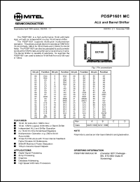 PDSP1601MC datasheet: 0.3-7.0V; 18mA; ALU and barrel shifter. For digital signal processing, array processing, graphics, database addressing PDSP1601MC