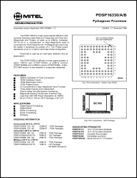 PDSP16330AC datasheet: 20MHz; 0.5-7.0V; 18mA; pythagoras processor. For digital signal processing, PDSP16330AC