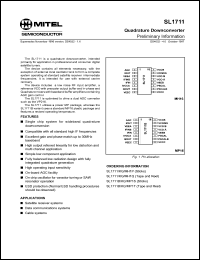 SL1711KG datasheet: 4.75-5.25V; 109mA; quadrature downconverter for satellite receiver systems SL1711KG