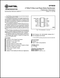 SP5659KG datasheet: 4.5-5.5V; 2-7GHz I2C BUS low noise phase noise synthesiser. For complete 2-7GHz single chip system SP5659KG