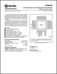 SP8854EKGHCAR datasheet: 0.3-6.0V; 2-7GHz synthesiser. For complete 2-7GHz single chip system SP8854EKGHCAR