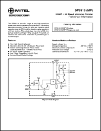 SP8916MP1T datasheet: 6-5V; 5GHz +16fixed modulus divider SP8916MP1T