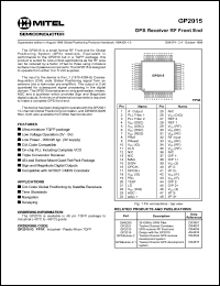 GP2015IGFP1R datasheet: 6-5V; GPS receiver RF front end. For C/A code global positioning by satellite receivers, time standards, navigation, surveying GP2015IGFP1R