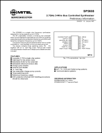 SP5668KG datasheet: 2.7GHz 3-wire bus controlled synthesiser. For SAT, TV, VCR and cable tuning systems SP5668KG