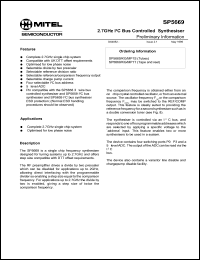 SP5669 datasheet: 4.5-5.5V; 2.7GHz I2B bus controlled synthesiser SP5669