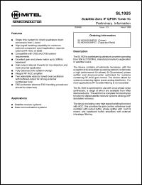 SL1925KG datasheet: 4.75-5.25V; satellite zero IF QPSK tuner IC. For satellite receiver systems, data commnucations systems SL1925KG