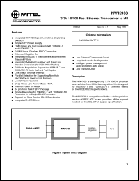 NWK933TP1N datasheet: 3.3V; 10/100 fast enthernet transveiver to MII, NWK933TP1N