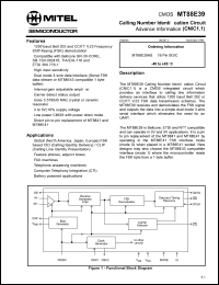 MT88E39AS datasheet: 0.3-6.0V; calling number identification circuit for global FSK based CID/CLIP MT88E39AS