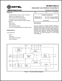 MH88612BV-K datasheet: 0.3-9.0V; subscriber line interface circuit (SLIC). For PABX, intercoms, key telephone systems, control sysytems MH88612BV-K