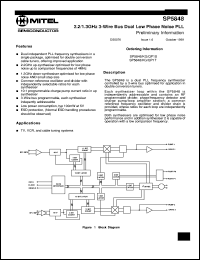 SP5848 datasheet: 0.3-7.0V; 2.2/1.3GHz 3-wire bus dual low phase noise PLL. For TV, VCR, cable tuning systems SP5848