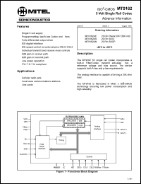 MT9162AE datasheet: 5V; single rail codec. For cellular radio sets MT9162AE