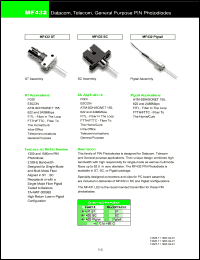 MF432PIGTAIL datasheet: 20V general purpose PIN photodiodes, for datacom, telecom and general purpose applications MF432PIGTAIL