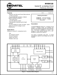 MH88632B datasheet: 0.3-7.0V; 14mA; central office interface circuit. For PBX, key telephone system, terminal equipment, digital loop carrier, wireless local loop MH88632B
