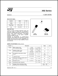 X0205MN5BA4 datasheet: SENSITIVE qate SCRs, 1.25A, 600V X0205MN5BA4