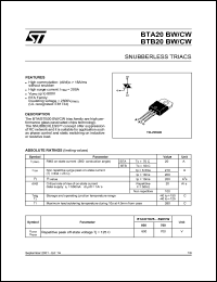 BTA20-700BW datasheet: Snubberless triac, 20A, 700V BTA20-700BW