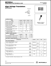 BF420ZL1 datasheet: High Voltage Transistor NPN BF420ZL1