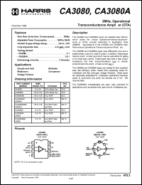 CA3080AM96 datasheet: 2MHz, operational  transconductance amplifier (OTA) CA3080AM96