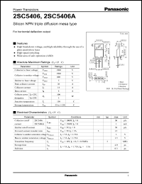 2SC5406A datasheet: NPN transistor for horizontal deflection output, 1500V, 6A 2SC5406A