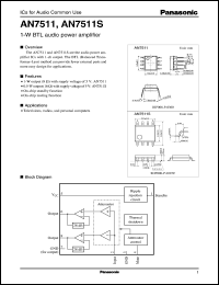 AN7511 datasheet: 1-W BTL audio power amplifier AN7511