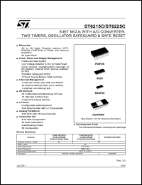 ST6225CB6/XXX datasheet: 8-bit MCU with 8-bit A/D converter, two timers, oscillator safeguard & safe reset, 64 b RAM, 4Kb ROM, 8MHz ST6225CB6/XXX