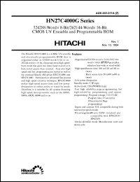 HN27C4000G-15 datasheet: 524288-word x 8-Bit/262144-word x 16-bit CMOS UV erasable and programmable ROM, 150ns HN27C4000G-15