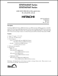 HM5165165TT-5 datasheet: 64M EDO DRAM (4-Mword x 16-bit), 50ns HM5165165TT-5