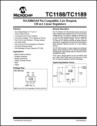 TC1189TECTTR datasheet: MAX8863/64 pin compatible, low dropout, 120 mA linear regulators  3.15V TC1189TECTTR