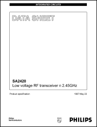SA2420DH datasheet: 2.45 GHz, low voltage RF transceiver SA2420DH