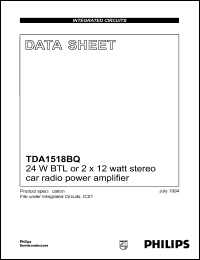 TDA1518BQ datasheet: 24W BTL or 2x12 watt stereo car radio power amplifier TDA1518BQ