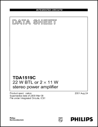 TDA1519CTH datasheet: 22W BTL or 2x11 watt stereo  power amplifier TDA1519CTH