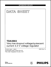 TDA3663AT datasheet:  Very low dropout voltage/quiescent current 3.3V  voltage regulator TDA3663AT