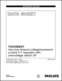 TDA3668AT datasheet:  Very low dropout voltage/quiescent current 5V  voltage regulator TDA3668AT