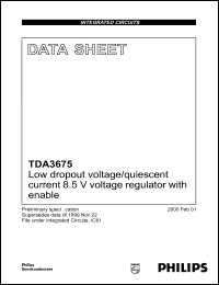 TDA3675T datasheet: Very low dropout voltage/quiescent current 8.5V  voltage regulator with enable TDA3675T