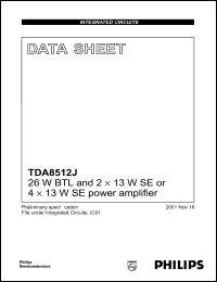 TDA8512J datasheet: 26W BTL and 2x13W SE or 4x13 W SE power amplifier TDA8512J