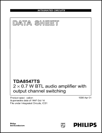 TDA8547TS datasheet: 2 x 0.7 W BTL audio amplifier TDA8547TS