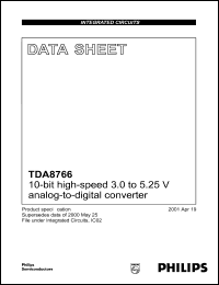 TDA8766G datasheet: 10-bit high-speed 3.0 to 5.25 V analog-to-digital converter TDA8766G