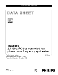 TSA5059T datasheet: 2.7 GHz I2C-bus controlled  low phase noise frequency synthesizer TSA5059T