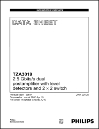 TZA3019BVH datasheet: 2.5 Gbits/s dual postamplifier with level detector and 2 x 2 switch TZA3019BVH