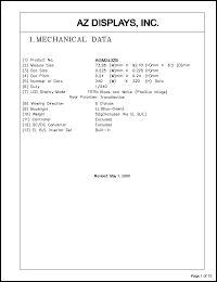 AGM2432B-FEFBW-T datasheet: 0.3-7.0V; number of dots: 240 x 320dots; dot size:0.225 x 0.225mm; dot pitch:0.24 x 0.24mm; AZ display AGM2432B-FEFBW-T