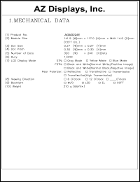 AGM3224E-RL-YTD-T datasheet: 0.3-7.0V; number of dots: 320 x 240dots; dot size:0.27 x 0.27mm; dot pitch:0.30 x 0.30mm; AZ display AGM3224E-RL-YTD-T