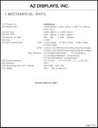 AGM3224H-MC-YBH-T datasheet: 0.3-6.5V; number of dots: 320 x 240dots; dot size:0.285 x 0.285mm; dot pitch:0.30 x 0.30mm; AZ display AGM3224H-MC-YBH-T