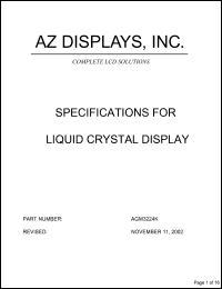 AGM3224K-FN-FLH-T datasheet: 0.3-7.0V; number of dots: 320 x 240dots; dot size:0.225 x 0.225mm; dot pitch:0.24 x 0.24mm; liquid crystal display AGM3224K-FN-FLH-T