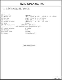 AGM3224V-MC-FBS-T datasheet: 0.3-7.0V; number of dots: 240 x 320dots; dot size:0.061 x 0.215mm; dot pitch:0.076 x 0.23mm; AZ display AGM3224V-MC-FBS-T