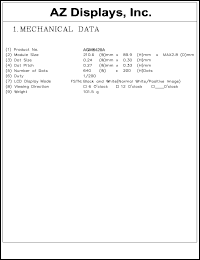 AGM6420A-FBS-T datasheet: 0.3-6.5V; number of dots: 640 x 200dots; dot size:0.24 x 0.30mm; dot pitch:0.27 x 0.33mm; AZ display AGM6420A-FBS-T