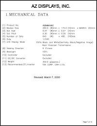 AGM6448C-NC-FBS-T datasheet: 0.3-6.5V; number of dots: 640 x 480dots; dot size:0.27 x 0.27mm; dot pitch:0.30 x 0.30mm; AZ display AGM6448C-NC-FBS-T