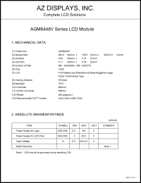 AGM6448V-NC-FBD-T datasheet: 0.3-6.5V; number of dots: 640 x 480dots; dot size:0.09 x 0.31mm; dot pitch:0.11 x 0.33mm; AZ display AGM6448V-NC-FBD-T